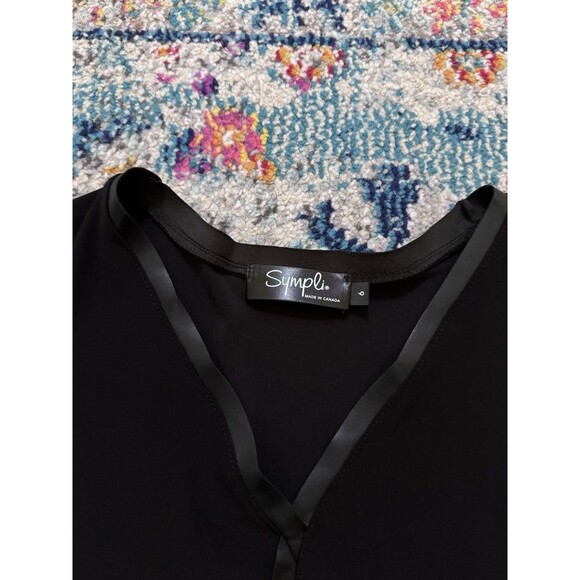Sympli Black V-Neck Tunic Top 3/4 Sleeve Knit Blouse Side Slit Minimal Sz 6 - Picture 4 of 6